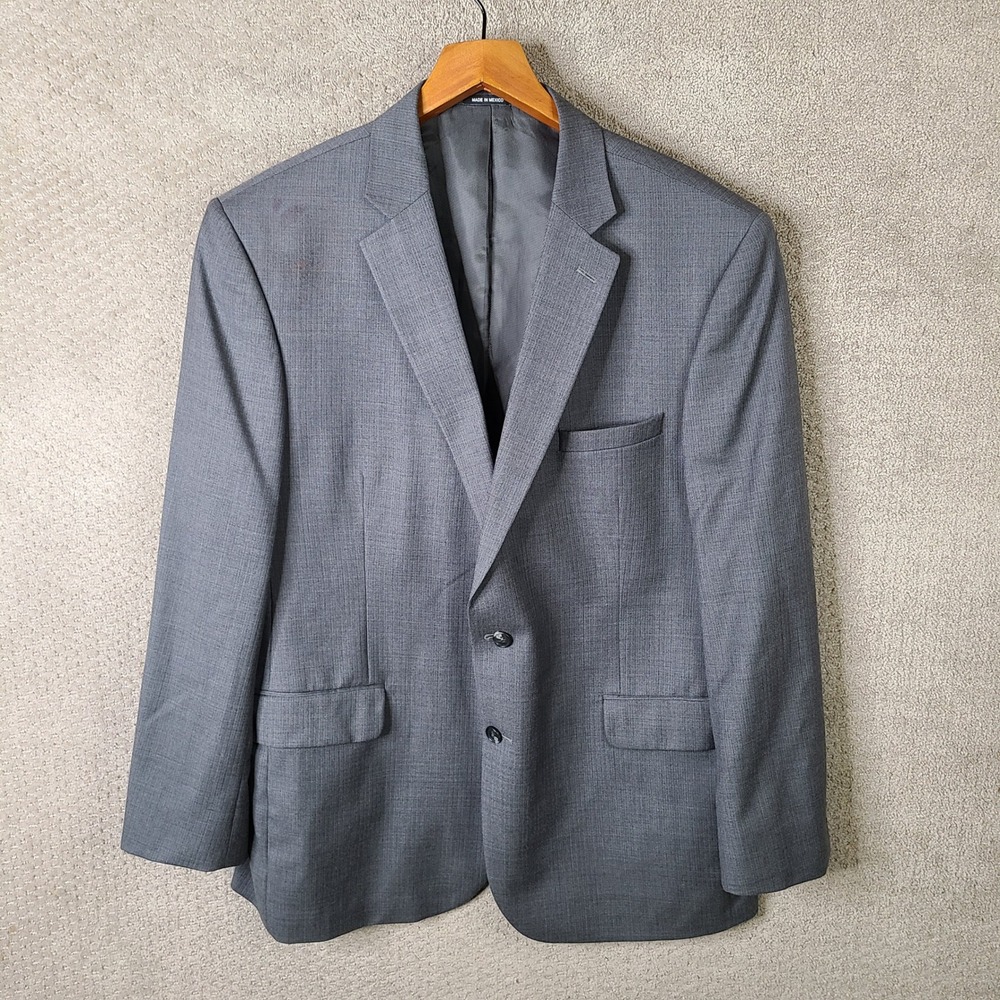 Claiborne Jacket Mens 48 Regular Gray Blazer Two Button Wool Formal Suit Coat